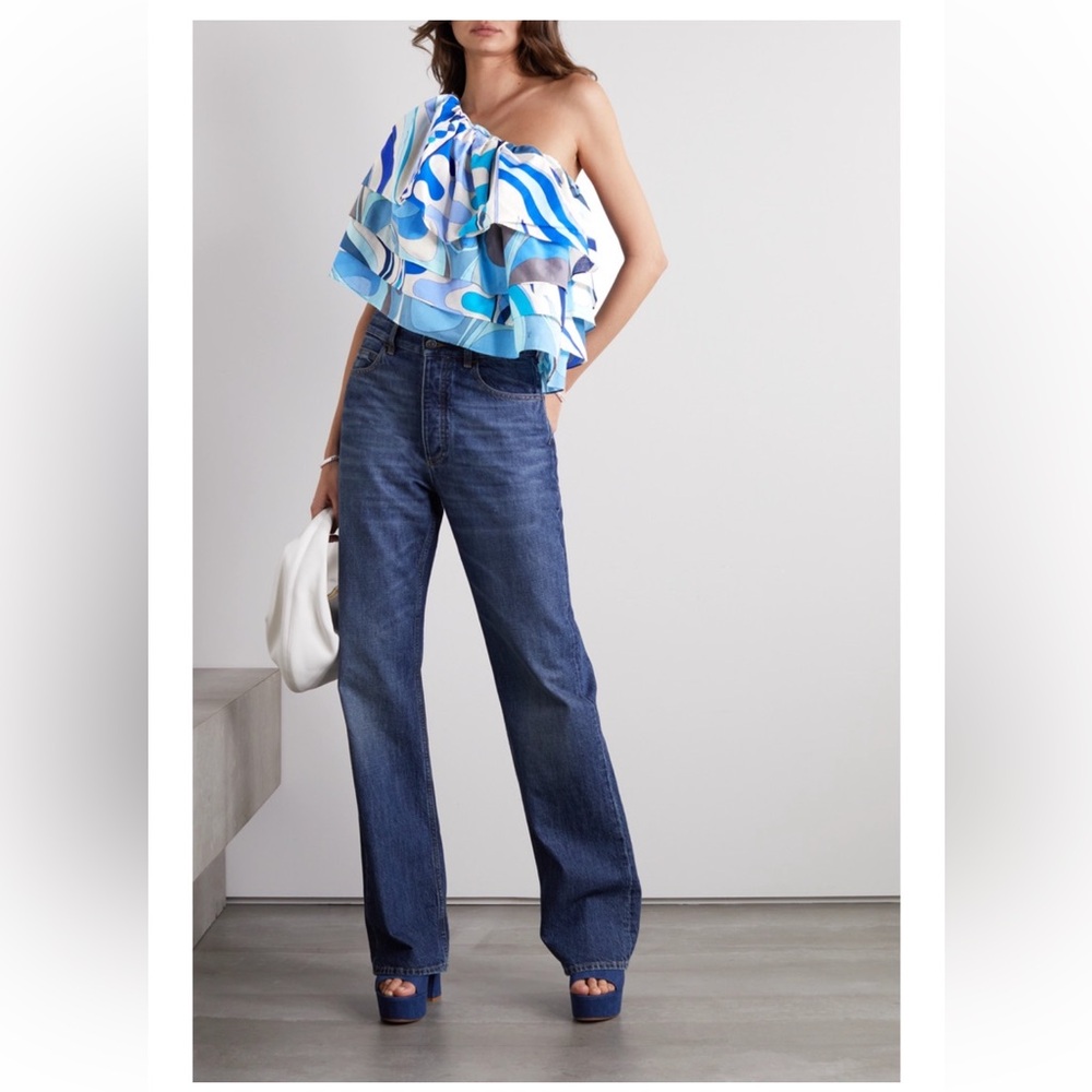 Pucci one shoulder printed cotton voile top